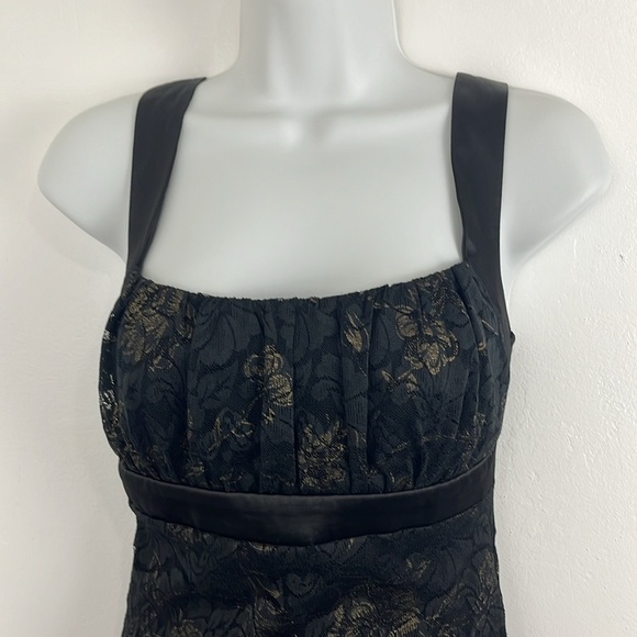 Le Chateau Black and Gold Lace Midi Dress - Picture 3 of 11